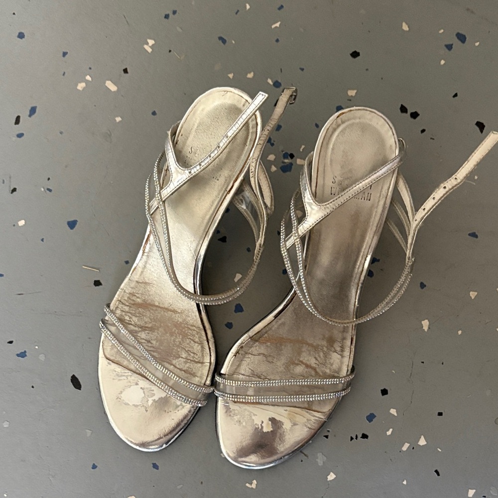 Stuart Weitzman Silver Strappy Heels
